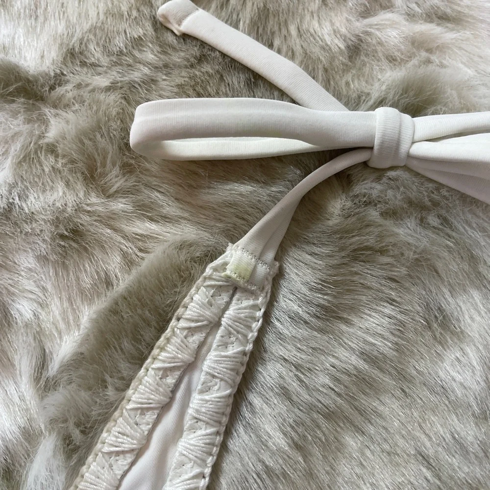 Aerie White and Brown Halter Crochet Bikini Top - Picture 5 of 6